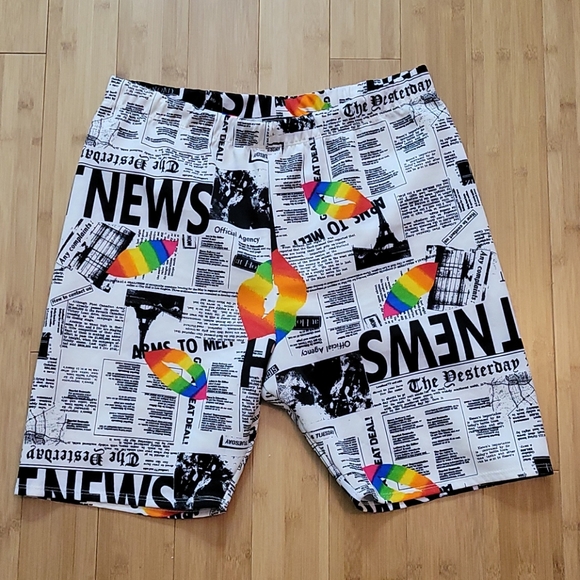 None Pants - Newspaper print shorts